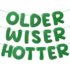 MASTRON Pre-strung Felt Older Wiser Hotter Banner - No DIY - Green Glitter Happy Birthday Party Decorations - No Assembly on 7.2 ft Strands - Reusable Birthday Party Garland for Men & Women