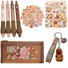 1 Set Capybara Stationery Set, Pencil Case Set, School Supplies, Includes Pen, Notebook, Stickers, Keychain and Pencil Pouch, Perfect for School, Office, or Travel, Gifts for Students Stationery