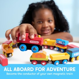 Montessori Wooden Train Toy Set for Kids, 12PCS Magnetic Train Cars with Storage Gift Box, STEM Educational Toy for Boys & Girls, Ages 2-8 Years, Christmas Birthday Party Gift