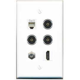 RiteAV Coax HDMI Phone 3 TOSLINK Flat/Solid Wall Plate [White]