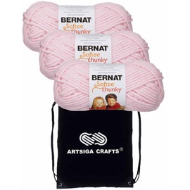 Bernat Softee Chunky Baby Pink 161128-28418 (3-Skeins - Same Dye Lot) Weight S Bulky #6 Acrylic Yarn for Crocheting and Knitting with Project Bag