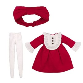 Junie Moon Produce Dear Darling Fashion for Dolls Ruffle Yoke Dress Set Red [For 22cm Doll]
