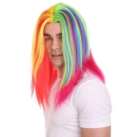 HPO Adult Men's Rainbow Rapper Celebrity Long Straight Wig, Synthetic Soft Fiber Hair, Perfect for your next Festival and Group Anime Party!