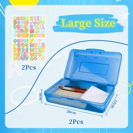 loacuony 2 Pack Pencil Box,Plastic Pencil Case Set with Free Alphabet Stickers-Large Capacity School & Office Pencil Box Organizer for Pens,Markers,Stationery-Durable Pencil Holder for Home,Work Use