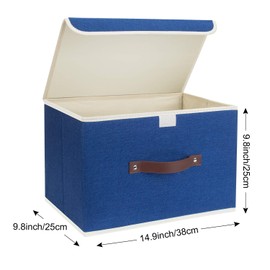 TYEERS Collapsible Storage Boxes, Washable Fabric Storage Bins with Lids, 14.9x9.8x9.8 inches, 2 Pack, Classic Blue