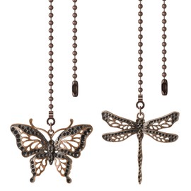 SHIFANQI Ceiling Fan Pull Chain, 2 Pack Copper Dragonfly Fan Pull Chain Extension, 12 Inches Decorative Chain Pulls Pendant for Ceiling Light Fan Lamp, Beads Ball Chain Extender with Connector