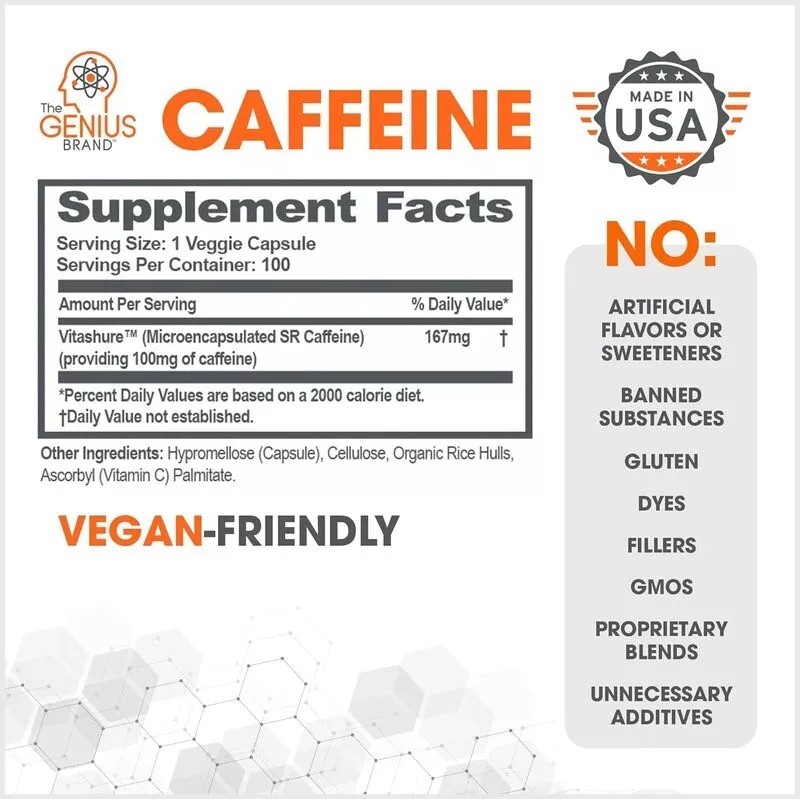 The Genius Brand, Genius Caffeine, 167 mg, 100 Veggie Capsules