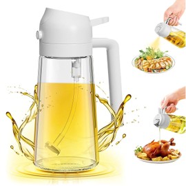 Dispensador de Aceite,Atomizador Aceite de Vidrio, 2 En 1 Aceitera de Cocina, Dispensador y Pulverizador de Aceite A Prueba de Fugas,Aplicable para Aceite para Cocinar y Freír(Blanco, 16 oz/470 ml)