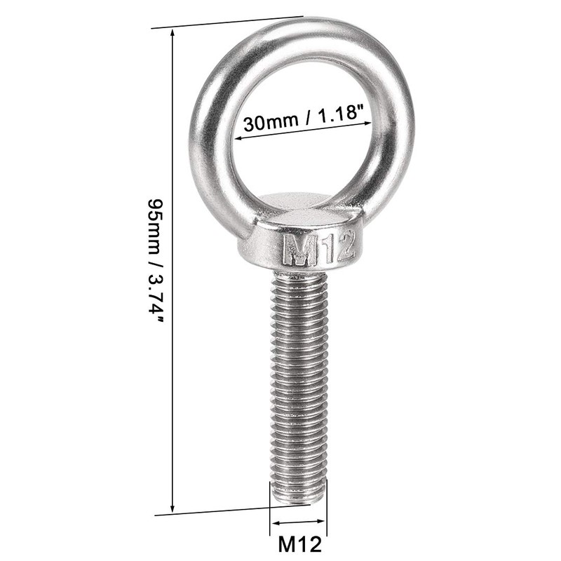 sourcingmap Lifting Eye Bolt M12 x 50mm Male Thread 304