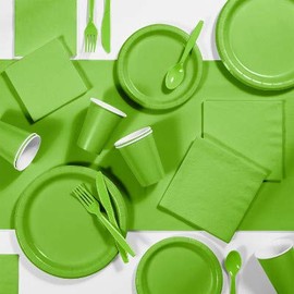 Fresh Lime Green Party Decorations, Color Disposable Plates, Napkins, Cups, and Cutlery for 24 People, Box of 245 Pieces