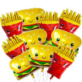 10Pcs French Fries Balloons Hamburg Balloons Food Birthday Foil Balloons for Birthday Fast Food Snacks Themed Party Decorations Supplies
