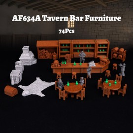 74 Pcs Tavern Bar Furniture RPG Terrain Set – Detailed DND Accessories for Tabletop Role-Playing – Miniature Props for Dungeons & Dragons, TTRPG Maps, and Wargame Campaigns – AF634A