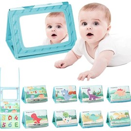 Espejo y Libro Sensorial para Bebe - Libro de Texturas para Bebe - Juguetes Sensoriales - Juguetes para Bebe de 0 a 6 Meses - Libro de Tela para Niños - Estimulacion Temprana para (Azul)