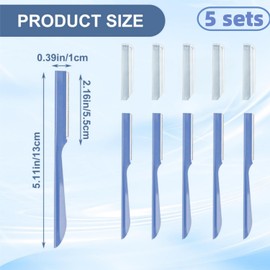Beard Mustache Straight Edge Razors, Men's Beards Edgers Trimmer Shaping Tool, Eyebrow Shaper with Stainless Steel Blade for Women&Men Grooming/Styling (Blue, 5 Pcs)