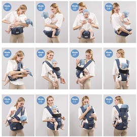 Lukaedy Multi-functional Baby Carrier, 12-Way Baby Carrier, Hip Seat and Waist Carrier, Separable for Newborns to 3 Years Old, Breathable, 3D Memory Foam Seat