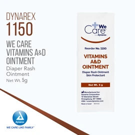 Dynarex Vitamins A & D Ointment, Ointment with Vitamin A and Vitamin D Skin Protectant, for Diaper Rash and Discomfort, White, 1 Box of 144-5g Packets
