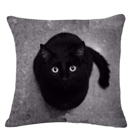 Pengyu Lovely Cat Print Linen Pillow Case Cushion Throw Cover Home Sofa Cafe Decor,Black,45 x 45 cm