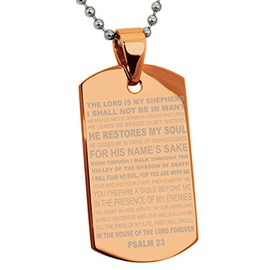 Tioneer Rose Gold Stainless Steel Psalms 23 Bible Verse Dog Tag