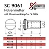 Sleeve nuts with raised countersunk head and slotted drive –