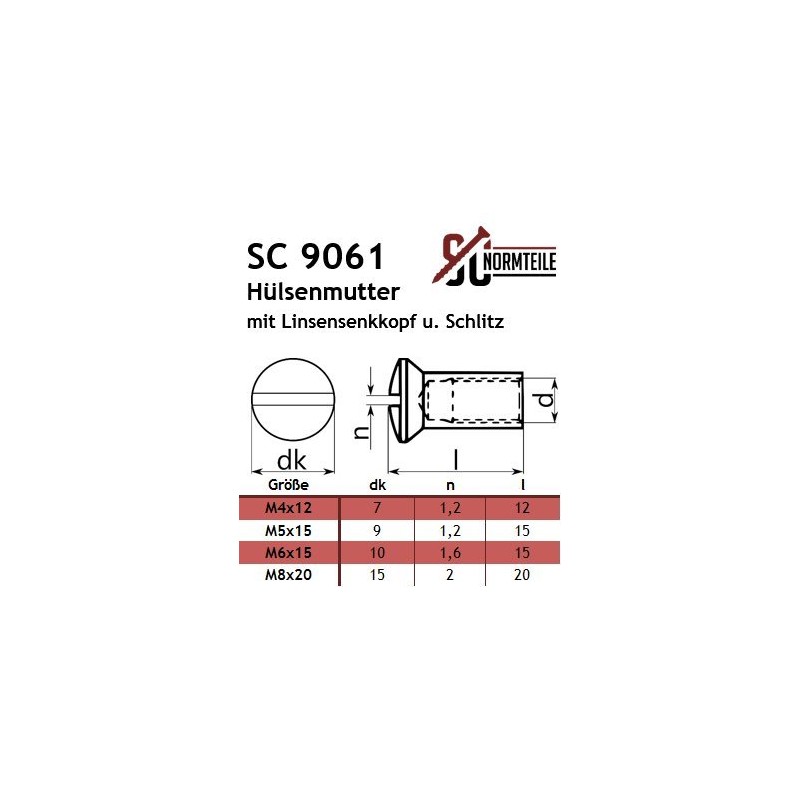 Sleeve nuts with raised countersunk head and slotted drive –
