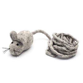 Glaciart One Felt Mouse Cat Toy – Soft Fuzzy Enrichment 100% Natural Wool - Interactive Catnip Play Cat Toy Set - Safe for Pets, Non-AZO Colored Dyes - 100” Long