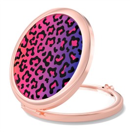 Nipichsha Compact Mirror, Pocket Travel Makeup Mirror, 2 - Sided 2X / 1X Magnification, Small Folding Portable Handheld, 2.75 in Rose Gold, Colorful Leopard Print