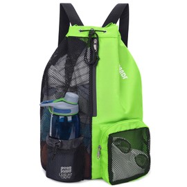 WANDF Swim Bag Mesh Drawstring Backpack with Wet Pocket for Swimming, Gym, and Workout Gear (Green)