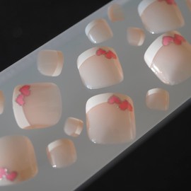 EDA LUXURY BEAUTY Natural Nude Pink White French Press on Toenails Set - Glue on Nails, Acrylic Nails & Fake Toenails for Women - Press on Toenail Kit with False Toenails, Stick on Nails for Women -