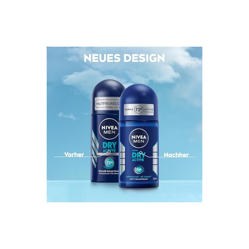 NIVEA MEN Dry Active Deo Roll-On, effektives Antitranspirant mit 72h