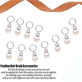 NAISKA 12 clips trenzados de perlas plateadas, accesorios de rasta, horquillas para el cabello de boda, perlas de diamantes de imitación, joyería para el cabello para mujeres, pinzas trenzadas, brazaletes, dijes trenzados, anillos brillantes para el cabello
