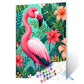 Pink Flamingo DIY Painting by Numbers Kits for Adults Beginner,Lovely Flamingo Painting Art Paint by Number on Canvas Easy to Paint for Beginner for Home Decor Without Frame Spring Decor 16''X20''