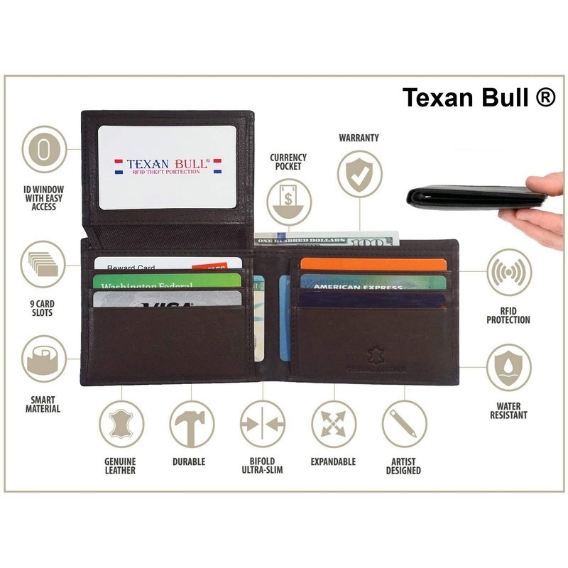 Wallet for Men-Genuine Leather RFID Blocking Bifold Wallet Black With