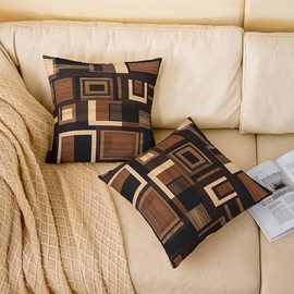 Feelyou Geometric Reversible Throw Pillow Covers 18 x 18-Inch Stripe Line Pillow Covers Home Decor for Modern Art Square Cushion Covers Set of 2 Brown Throw Pillowcases for Sofa Couch Chair