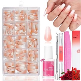 False Nails Tips Set - 360 Pieces French False Nails for Sticking - Artificial Nails Short Square Nail Art Manicure Fake Nails for Women and Women (Gradient Baby Nude Ballerina)