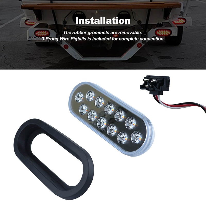 6 Inch Oval Dual Revolution LED Tail Lights Red Stop