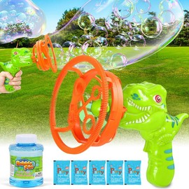 Springtok 2 IN 1 Dinosaur Bubble Blower Bubbles Toy for Kids,1000 Bubbles Per Minute,Bubble Gun with Refill Solution,Double Layer Bubble for Fun Play, Boys Girls,Adults, Summer, Party Favors:_Red