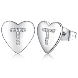 Earrings 925 Silver Stud Earrings for Women Girls Children Small Heart Earrings Silver Letter Stud Earrings with Cubic Zirconia Sleeping Cartilage Stud Earrings 10 mm, small, Gold-plated, Cubic