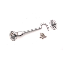 Infinity Decor 4" 100mm Brass Cabin Hook & Eye Weatherproof Silent Door Swivel/Catch/Latch/Lock for Window, Garden, Garage Gate in Satin Chrome for Internal & External Use