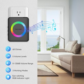 TECKNET Wireless Doorbell with 2 Plug-in Receivers, IP65 Waterproof Doorbells for Home, 1300ft Operating Range, 60 Melodies & 5 Volume Levels of 0-120 dB, RGB Light for Hearing Impaired