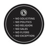 Circle No Soliciting No Politics No Religion No Sales No