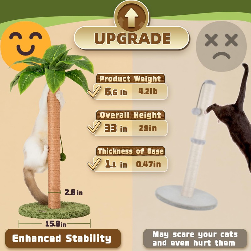 Meowoou Cat Scratching Post 33 Inch Tall Cat Scratcher for