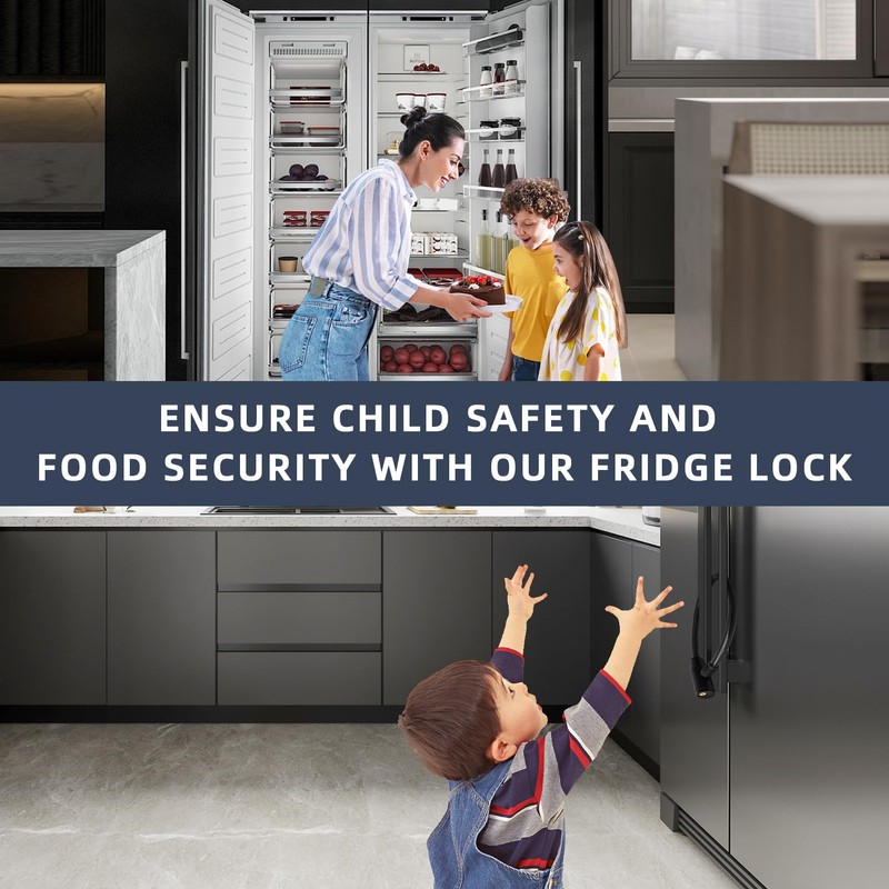 RORMGO 19.7" Secure Black Refrigerator Lock with Keys Childproof Cable