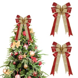 ISAKEN Pack of 2 Christmas Bows Glitter Christmas Tree Bows Christmas Decoration Wreath Arch Ornaments Christmas Tree Decoration Hanging Decoration for Christmas, Thanksgiving, Birthday