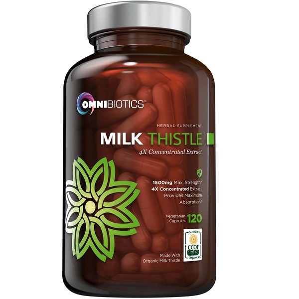Organic Milk Thistle Capsules, 1500mg 4X Concentrated Extract with Silymarin is The Strongest Milk Thistle Supplement Available. Great for Liver Cleanse! 120 Vegetarian Capsules