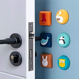 Door Handle Bumper 6 PCE Self-Adhesive Cartoon Animals Wall Protector Door Knob Wall Shield Rubber Buffer Crash Pads Door Stoppers for Furniture Glass Table, Whale Swan Panda Rabbit Owl & Red Hat