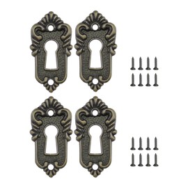 4Pcs Retro Metal Keyhole Cover, Keyhole Plate with Vintage Pattern, Vintage Decorative Keyhole Cover Plate for Cabinets, Drawers, Albums and Book Crafts