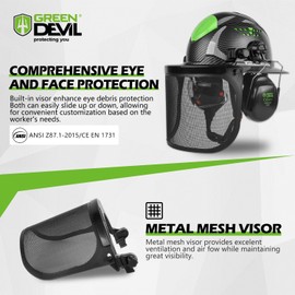 GREEN DEVIL Industrial Chainsaw Helmet with Face Shield Built in Visor and Ear Muffs 4 in 1 System ANSI Z89.1 Safety Hard Hat Adjustable Headgear Ideal for Forestry and Arborist Work Full Brim Style