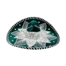 Novedades Cari Traditional Mexican Charro Sombrero, Colorful Embroidery, Mariachi Style (Green and Silver)