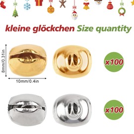 Bells for Crafts, Pack of 200 Christmas Small Bells, Silver and Golden Small, Mini Bells, Metal Bells for DIY Christmas Decoration, Cat Toy