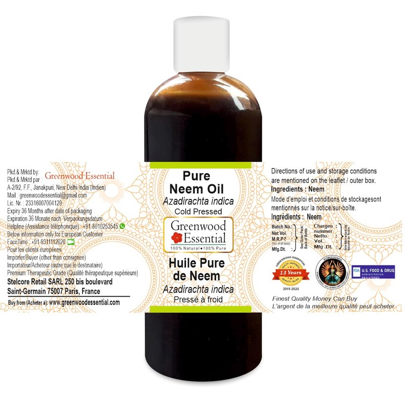 Greenwood Essential Pure Neem Oil (Azadirachta Indica) Natural Therapeutic Quality
